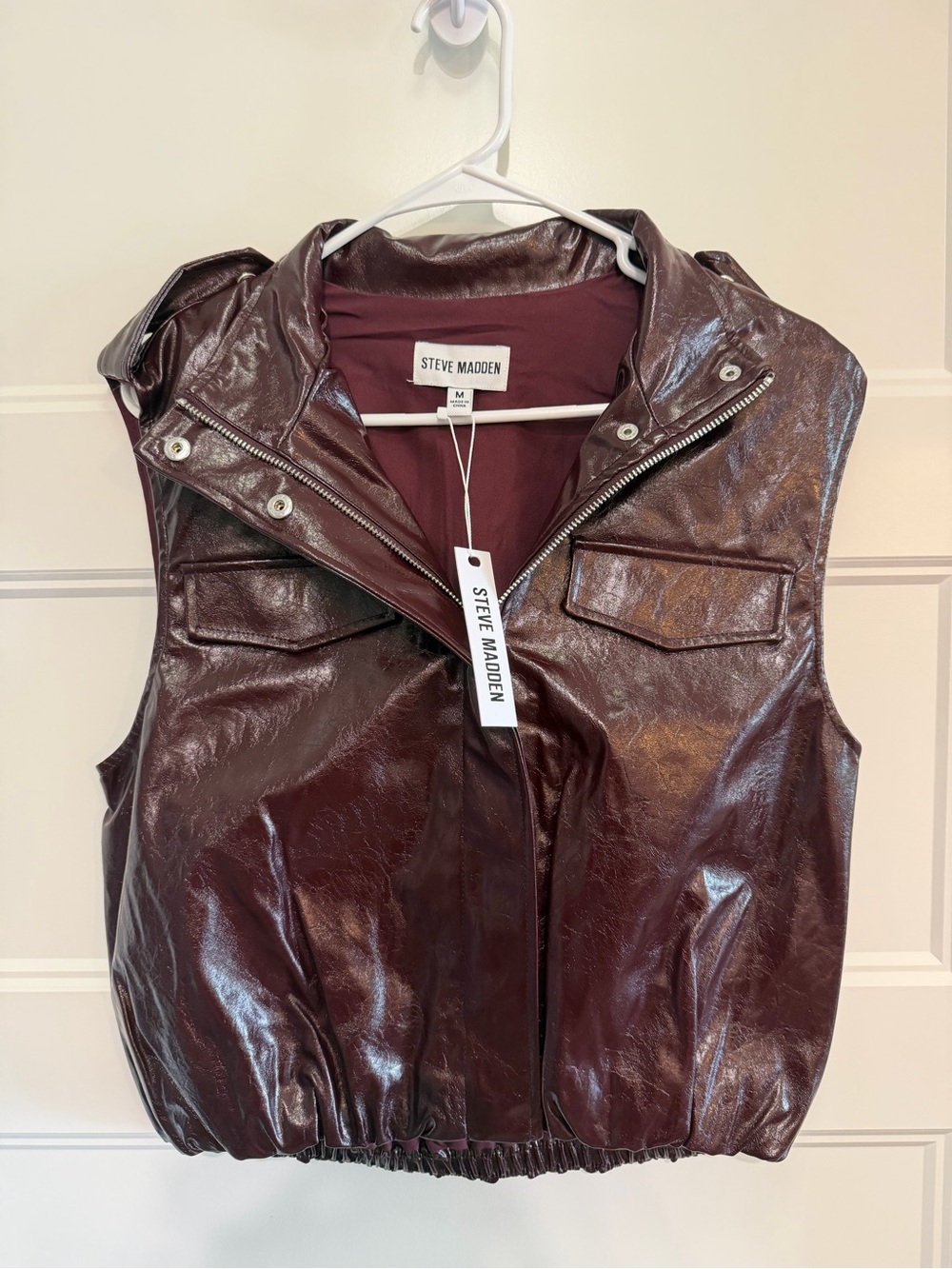 Steve Madden Wine Faux Leather Sleeveless Vest